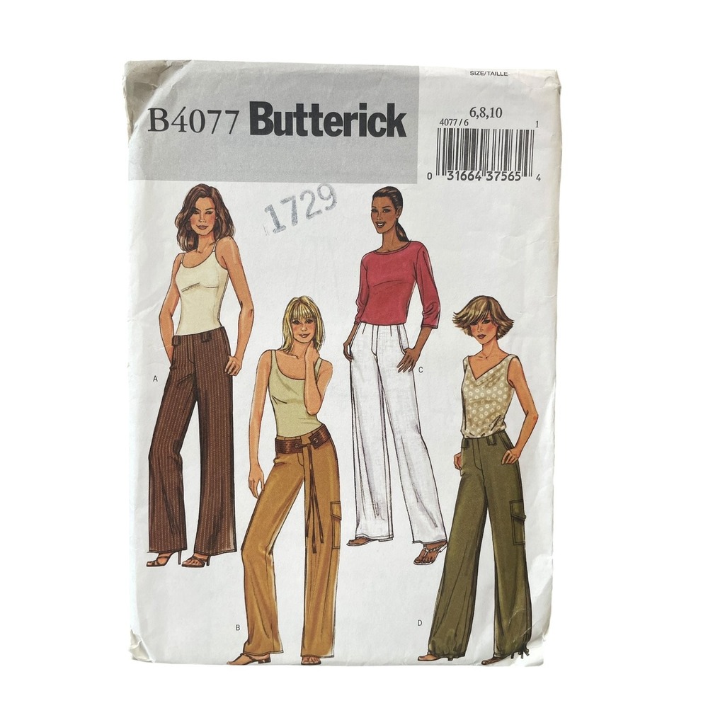 Butterick B4077 Misses Petite Pants Wide Leg Cargo Drawstring Sz 6-10 Uncut FF